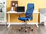 Executive Office Chair Blue Mesh And Faux Leather Gas Lift Height Adjustable Full Swivel And Tilt Beliani