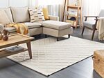 Area Rug Off-white Wool With Cotton 160 X 230 Cm Rectangular Hand Woven Geometric Pattern Boho Beliani