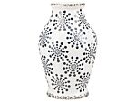 Flower Vase White And Blue Stoneware Waterproof Distressed Look Dot Pattern Retro Design Beliani