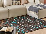 Area Rug Brown And Blue Cowhide Leather 160 X 230 Cm Patchwork Striped Surface Beliani