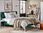 Upholstered Bed Frame Green Velvet Eu King Size 5ft3 160 X 200 Cm Green Headboard Silver Leg Glam Beliani