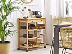 Kitchen Trolley Bamboo Light Wood With Wheels Wine Rack Cart Dining Room Movable Beliani