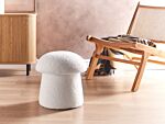 Pouffe White Boucle Round 45 X 45 X 46 Cm Footstool Accent Upholstery Mushroom Shaped Modern Living Room Bedroom Furniture Beliani