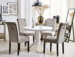 Set Of 2 Dining Chairs Taupe Velvet Fabric With Decorative Ring Glam Modern Design Black Wooden Legs Beliani