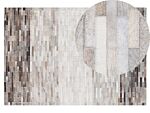 Area Rug Grey With Beige Leather 140 X 200 Cm Modern Patchwork Pattern Handmade Rectangular Carpet Beliani