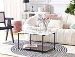 Coffee Table White And Black Steel Glass 77 X 47 Cm Rectangular Marble Effect Tempered Glass Top Glam Modern Beliani