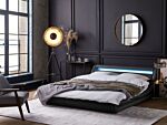 Platform Bed Frame Black Faux Leather Upholstered Led Illuminated Headboard 6ft Eu Super King Size Sleigh Design Beliani