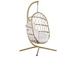 Swing Egg Chair Beige Rope Metal Stand Soft Sitting Cushion Boho Rustic Living Room Terrace Beliani