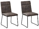 Set Of 2 Dining Chairs Grey Fabric Upholstered Seat Black Metal U-shaped Legs Beliani