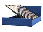 Storage Bed Blue Velvet Upholstery Eu Double Size 4ft6 With Slatted Base Diamond-tufted Headboard Beliani