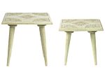 Set Of 2 Nesting Side Tables Green And Gold Distressed Mango Wood Square Modern End Side Tables For Living Room Retro Vintage Design Beliani