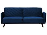 Sofa Bed Navy Blue Velvet Fabric Modern Living Room 3 Seater Wooden Legs Track Arm Beliani