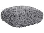 Floor Cushion Grey Cotton 50 X 50 X 20 Cm Macrame Pattern Square Fabric Seating Pouffe Beliani