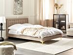 Upholstered Bed Frame Taupe Velvet Eu Double 140x200 Cm 4ft6 Headboard Golden Legs Beliani