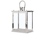 Metal Lantern Silver Stainless Steel H 49 Cm Pillar Candle Holder Beliani