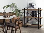 3 Tier Bookcase Dark Wood With Black Metal Frame Open Shelves Industrial Cross-back Home Storage Minimalist Freestanding Unit Beliani