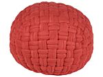 Pouffe Red Velvet 45 X 35 Cm Basket Weave Handmade Round Eps Filling Footstool Ottoman Beliani