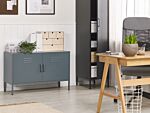 2 Door Sideboard Grey Steel Home Office Furniture Shelves Leg Caps Industrial Design Beliani