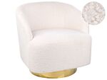 Armchair White Cream Boucle Fabric Soft Nubby Gold Base Swivel 360° Retro Glam Art Decor Style Beliani