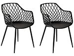 Set Of 2 Dining Chairs Black Synthetic Seat Metal Legs Open Net Back Modern Living Room Scandinavian Style Beliani