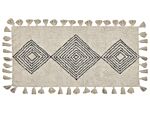 Area Rug Beige Cotton 80 X 150 Cm Rectangular With Tassels Geometric Pattern Boho Oriental Style Beliani