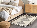 Area Rug Beige Cotton 80 X 150 Cm Rectangular With Tassels Geometric Pattern Boho Oriental Style Beliani