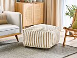 Pouffe Beige And White 60 X 60 X 30 Cm Jute Polyester Cotton Abstract Pattern Square Fabric Seating Pouffe Beliani