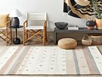 Area Rug Beige And Brown Wool 160 X 230 Cm Rectangular Geometric Pattern Hand Tufted Boho Style Living Room Bedroom Kids Room Beliani