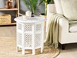 Side Table White With Carved Pattern Distressed Effect Living Room Hallway Rustic Oriental Beliani