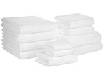 Set Of 11 Towels White Cotton Low Twist Guest Hand Bath Towel Bath Sheet And Bath Mat Beliani