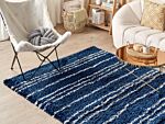 Shaggy Area Rug Blue And White Polypropylene 160 X 230 Cm Modern Striped Pattern Living Room Accessories Beliani