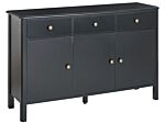 3 Door Sideboard Black Mdf Drawers Cabinets With Shelves Gold Knobs Modern Style Hallway Living Room Bedroom Storage Beliani