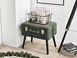 Stool With Storage Dark Green Corduroy Upholstered Black Legs Suitcase Design Buttoned Top Beliani