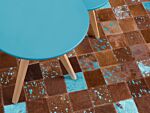 Rug Brown And Blue Leather 80 X 150 Cm Cowhide Hand Crafted Beliani