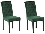 Set Of 2 Dining Chairs Green Velvet Fabric With Decorative Ring Glam Modern Design Black Wooden Legs Beliani