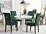 Set Of 2 Dining Chairs Green Velvet Fabric With Decorative Ring Glam Modern Design Black Wooden Legs Beliani