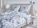 Duvet Cover And Pillowcase Set White And Blue Cotton Blend Floral Pattern 155 X 220 Cm Modern Boho Bedroom Beliani