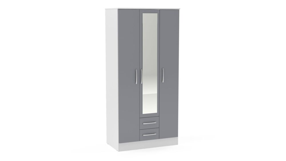 Lynx 3 Door 2 Drawer Wardrobe With Mirror White & Grey