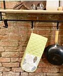 Kitchen Double Oven Glove With Contemporary Green Leaf Print Design
