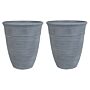 Set Of 2 Plant Pots Planter Solid Grey Stone Mixture Polyresin Square Ø 43 Cm All-weather