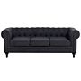 3 Seater Sofa Dark Grey Fabric Tufted Scroll Arms