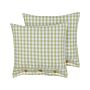 Set Of 2 Decorative Cushions Olive Green And White Chequered Pattern 45 X 45 Cm Buttons Modern Décor Accessories