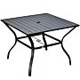 Outsunny Garden Table With Parasol Hole, Outdoor Dining Garden Table For Four, Square Patio Table With Slatted Metal Plate Top, Black