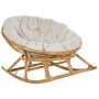 Rocking Chair Natural Rattan Light Beige Cotton Cushions Medium Resistance