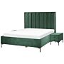 Bedroom Set Dark Green Velvet Eu King Size 5ft3 Bed With Storage 2 Bedside Tables Upholstered Beliani