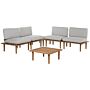 Garden Sofa Set Grey Cushions Solid Acacia Wood Modern Outdoor 4 Seater Conversation Set Armchairs With Side Table