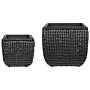 Set Of 2 Plant Pots Black Pe Rattan Round With Plastic Insert