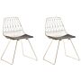 Set Of 2 Dining Chairs Gold Metal Frame Black Faux Leather Seat Geometric Backrest