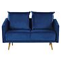 Sofa Navy Blue Velvet 2 Seater Back Cushioned Seat Metal Golden Legs