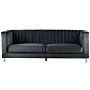 Sofa Black 3 Seater Velvet Tuxedo Style Quilting